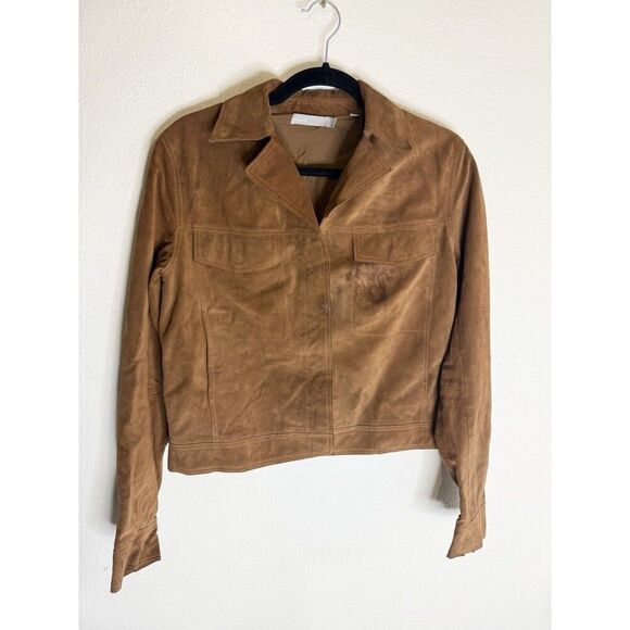 Vince Tan Brown Suede Calf Leather & Silk Jean Moto Jacket FLAWED Size Small
